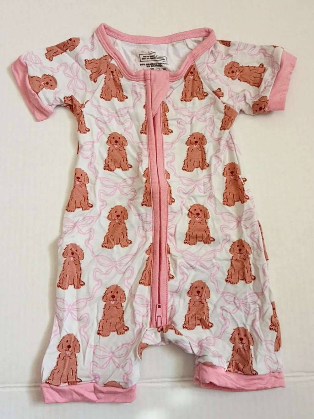 Bamboo Puppy Bow Zippy Romper 3M | 2 Way Zip Pajamas | Soft Stretch